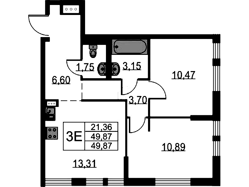 2-комнатная квартира 49.87 м², 18/18 эт., ЖК «Невская Долина»